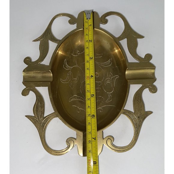 Antique Brass Ornate Ashtray 7.9” Long Heavy Thick - Picture 5 of 6